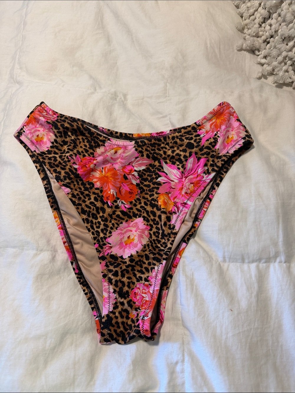Victoria's Secret Leopard & Floral High-Cut Bikini Bottom - Pink, Brown, Orange